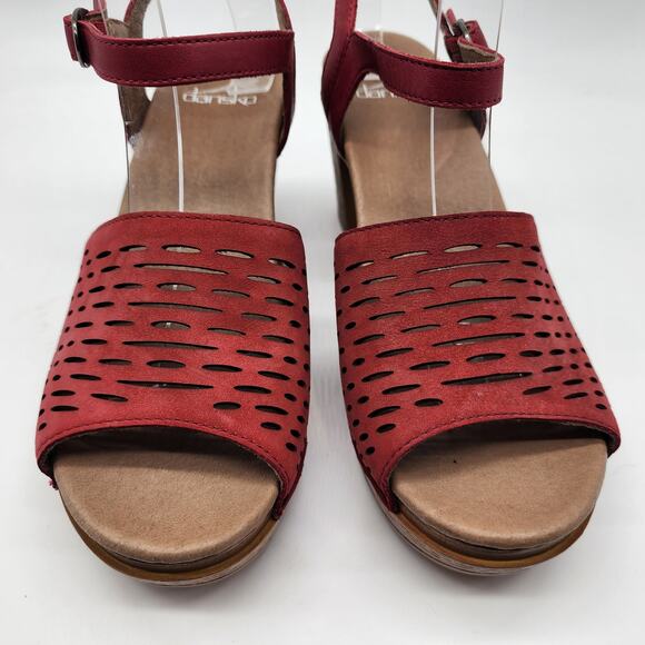 Dansko Denita Red Perforated Nubuck Slingback Platform Sandals EU 38 US 7.5-8 - Picture 3 of 7